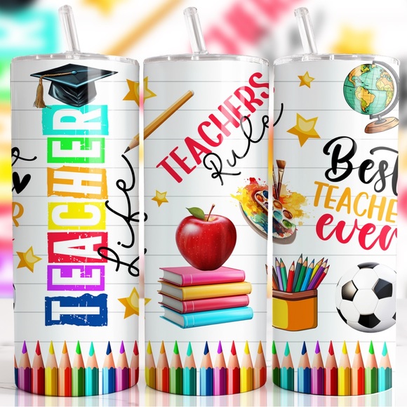 house of threads Accessories - Handmade Teacher Tumbler | New 20oz Skinny Tumbler With Lid And Reusable Straw